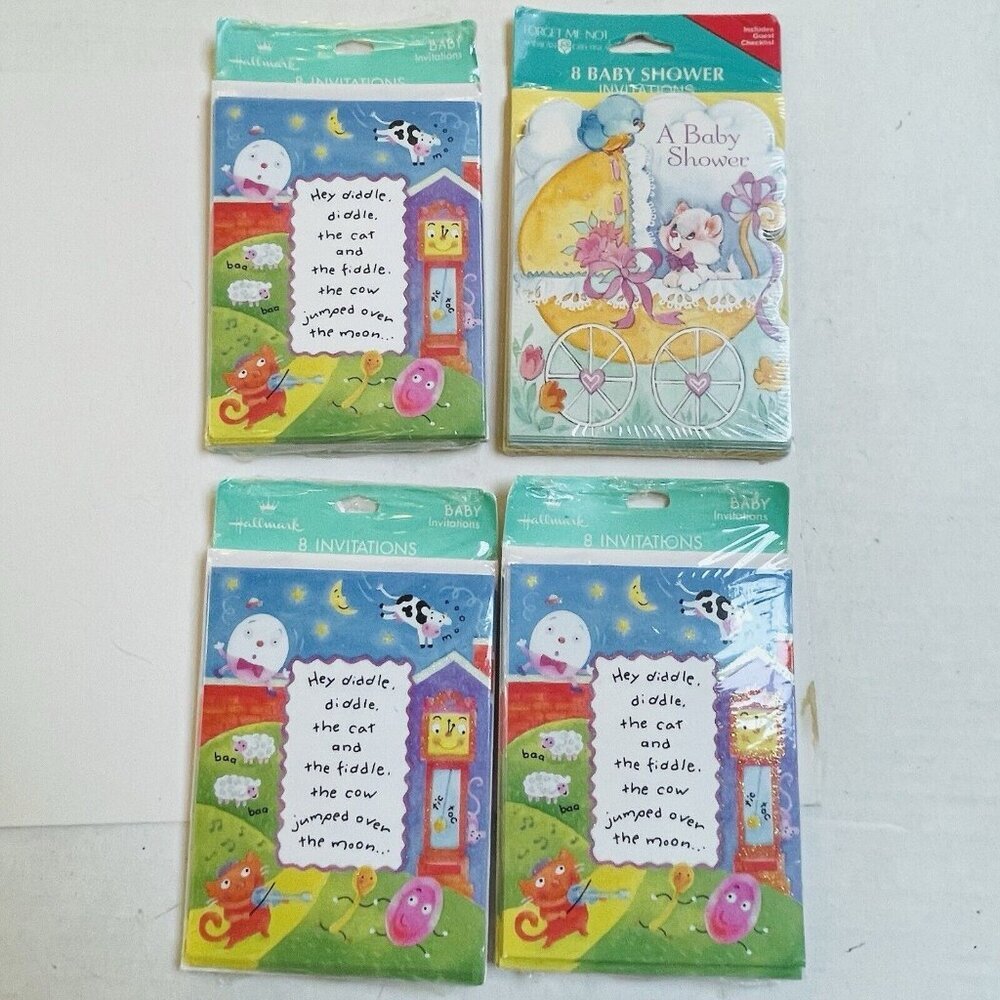 Hallmark Baby Shower Invitations Hey Diddle Diddle Set of 4 USA Made